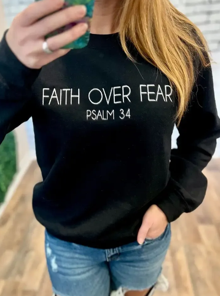 Faith Over Fear Embroidered Sweatshirt-Black