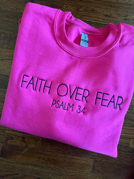 Faith Over Fear Embroidered Sweatshirt-Pink